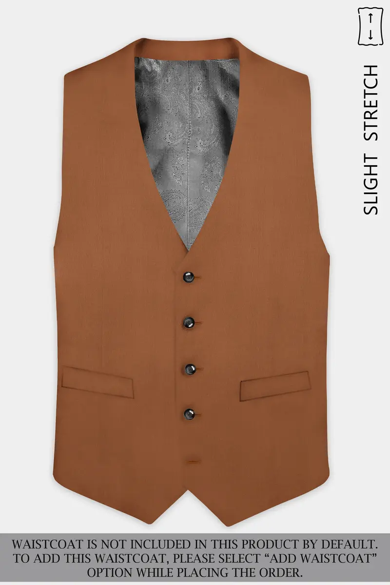 Cinnamon Oak-Sienna Brown Solid Wool Rich Single Breasted Slight Stretch Suit 16