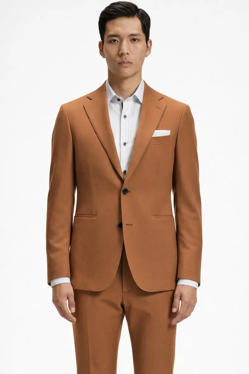 Cinnamon Oak-Sienna Brown Solid Wool Rich Single Breasted Slight Stretch Suit 2