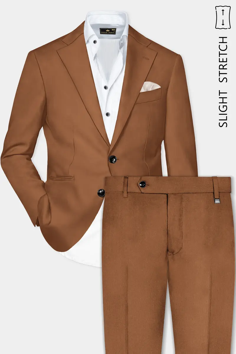 Cinnamon Oak-Sienna Brown Solid Wool Rich Single Breasted Slight Stretch Suit 2