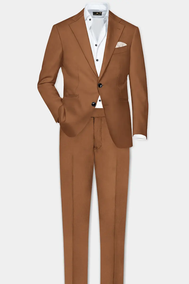 Cinnamon Oak-Sienna Brown Solid Wool Rich Single Breasted Slight Stretch Suit 5