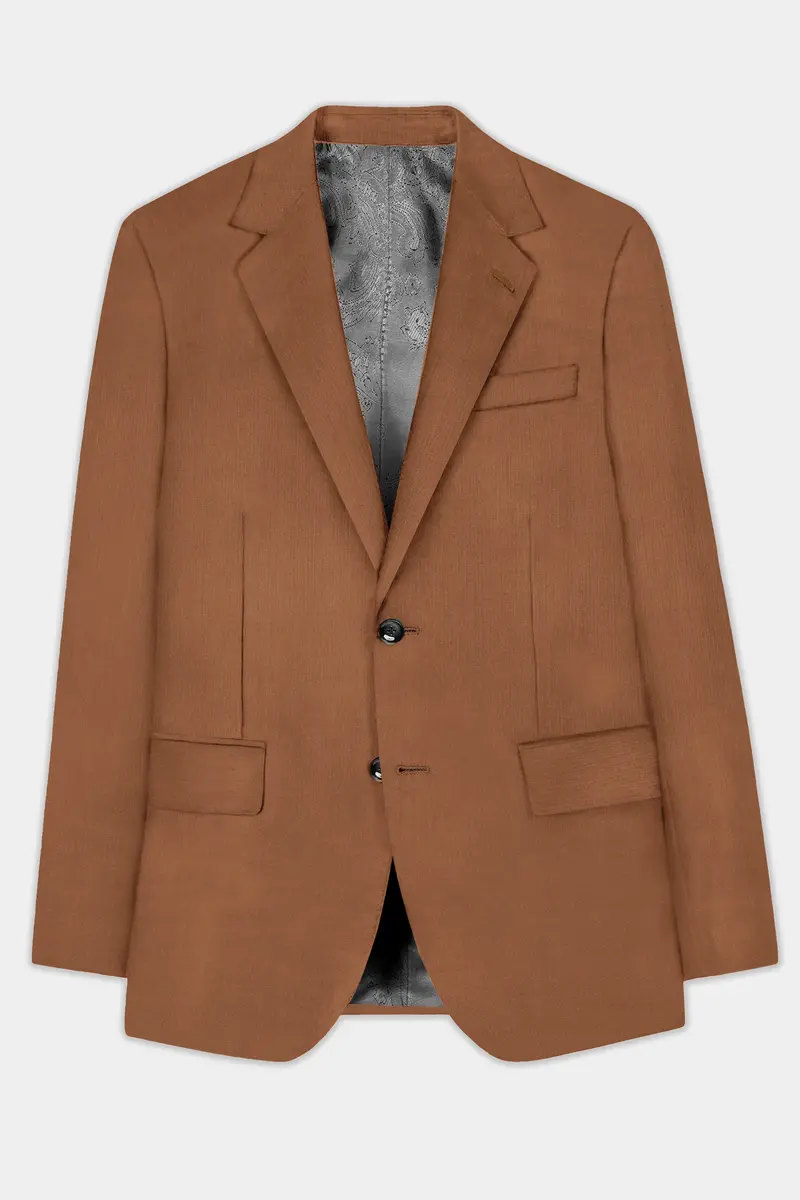 Cinnamon Oak-Sienna Brown Solid Wool Rich Single Breasted Slight Stretch Suit 8