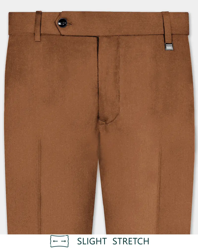 Cinnamon Oak-Sienna Brown Solid Wool Rich Slight Stretch Waistband Pant 1