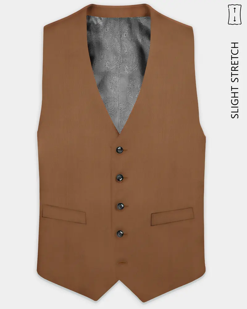 Cinnamon Oak-Sienna Brown Solid Wool Rich Slight Stretch Waistcoat 1