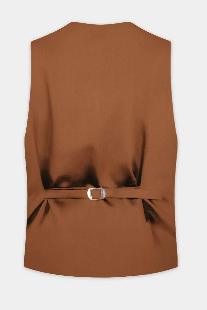 Cinnamon Oak-Sienna Brown Solid Wool Rich Slight Stretch Waistcoat 4