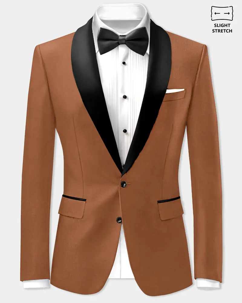 Cinnamon Oak-Sienna Brown Solid Wool Rich Tuxedo Slight Stretch Blazer 1