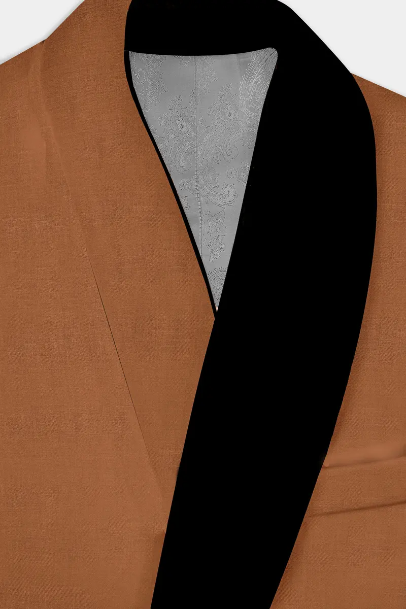Cinnamon Oak-Sienna Brown Solid Wool Rich Tuxedo Slight Stretch Blazer 5