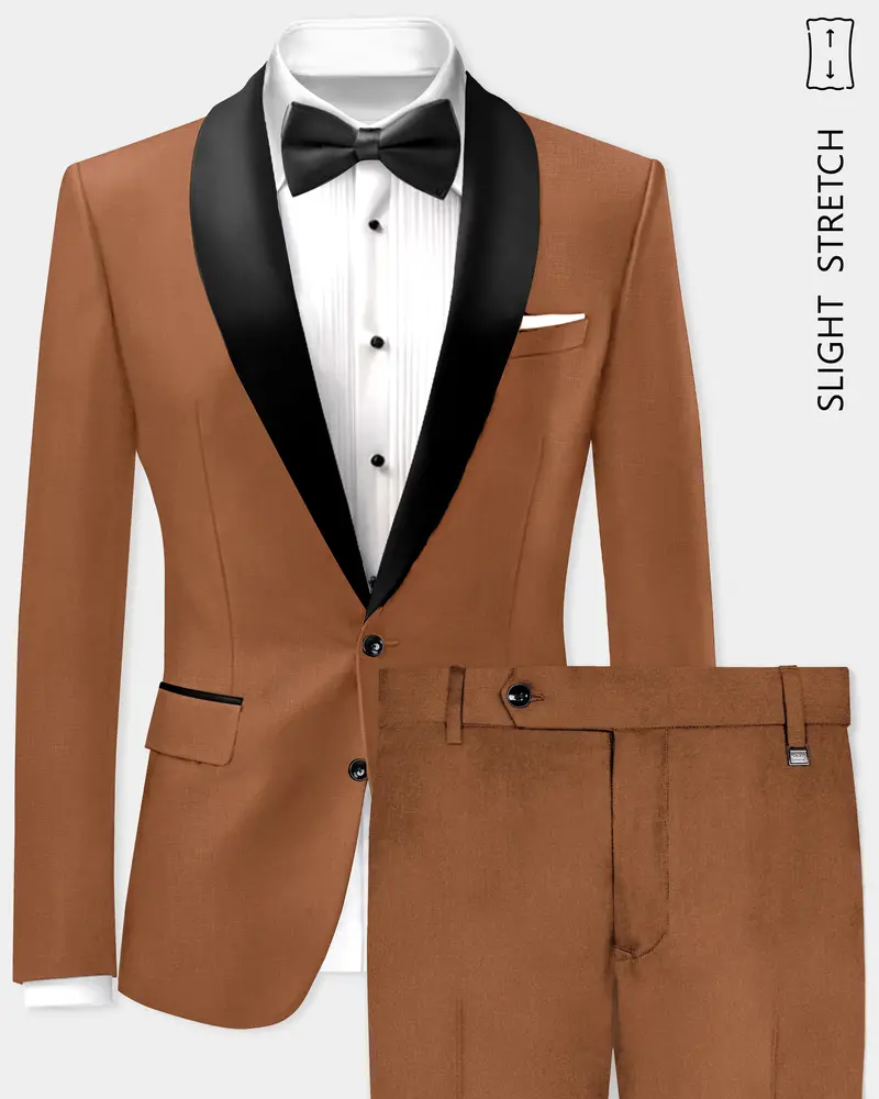 Cinnamon Oak-Sienna Brown Solid Wool Rich Tuxedo Slight Stretch Suit 1