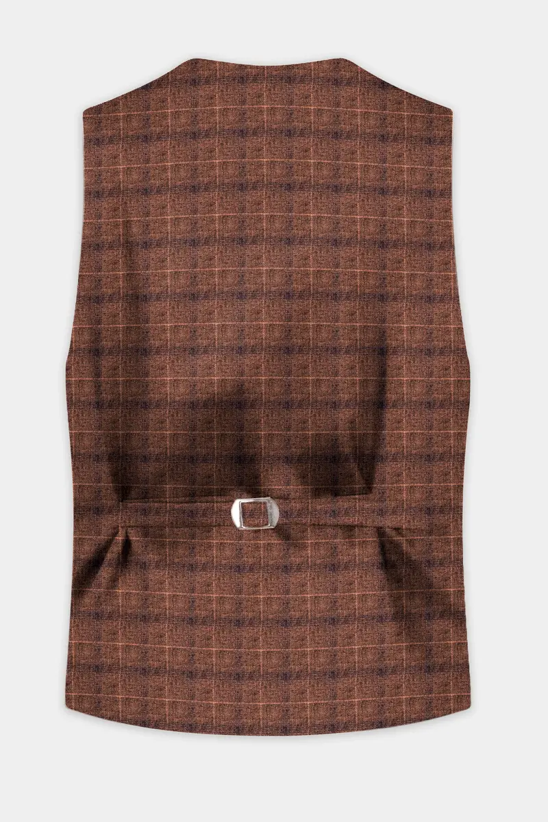Cinnamon Spice-Spice Brown Plaid Wool Rich Waistcoat 4
