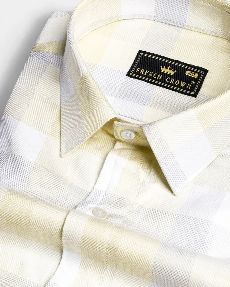 Citrine Beige And Periglacial Gray Checkered Jacquard Textured Premium Giza Cotton Shirt 1