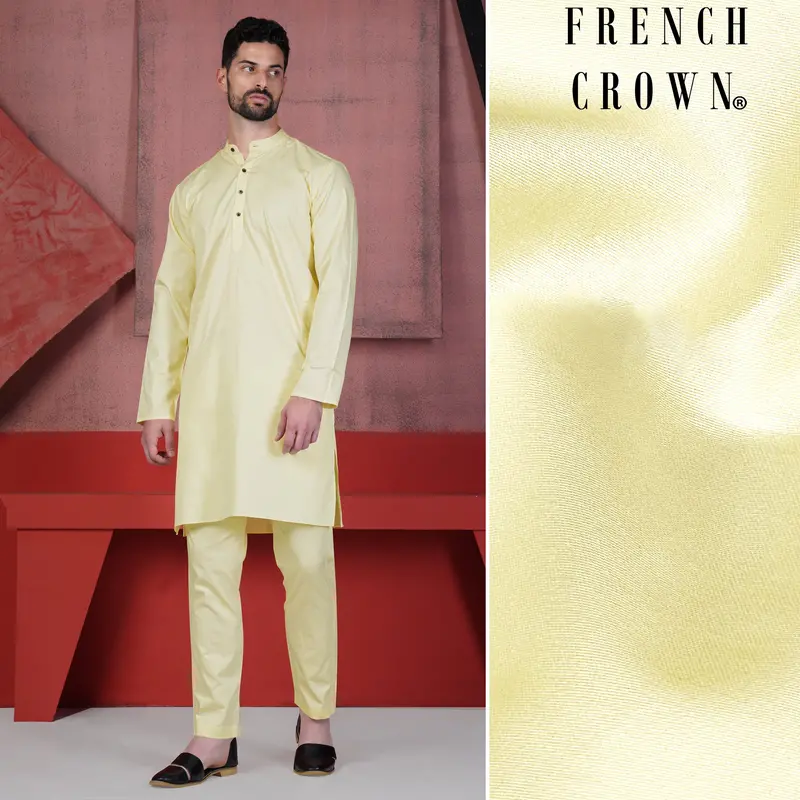 Citrine Yellow Subtle Sheen Super Soft Premium Cotton Kurta Set 1