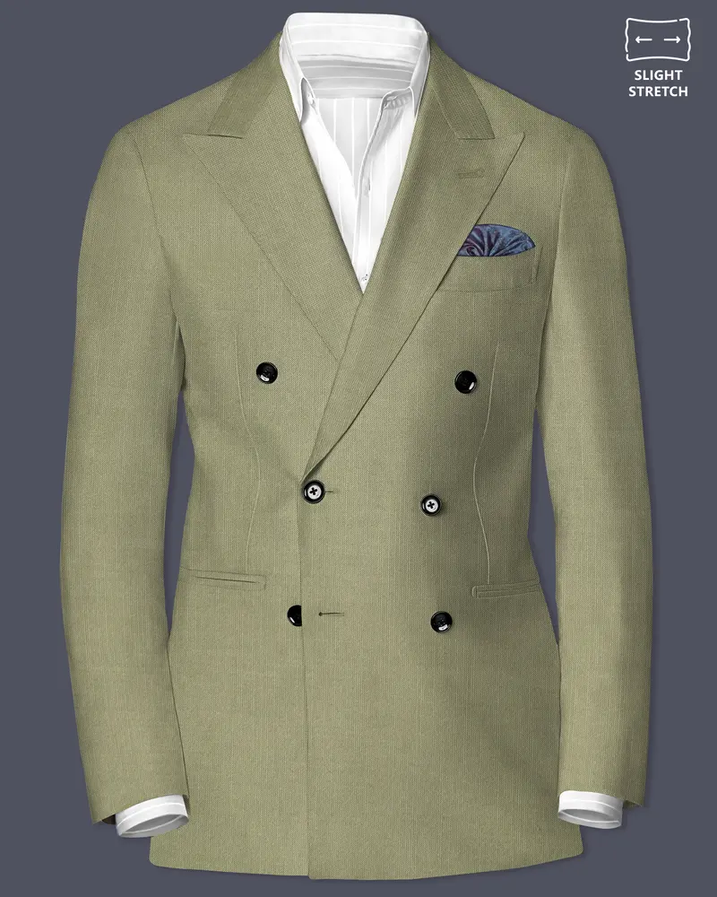 Citron-Lemon Grass Green Solid Wool Rich Double Breasted Slight Stretch Blazer 1