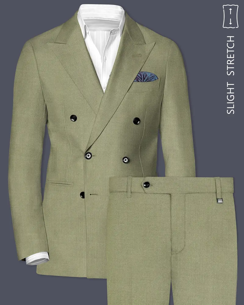 Citron-Lemon Grass Green Solid Wool Rich Double Breasted Slight Stretch Suit 1