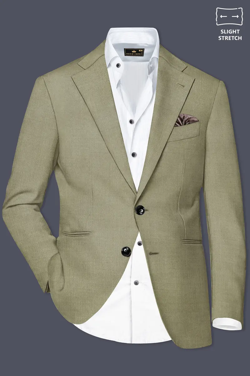 Citron-Lemon Grass Green Solid Wool Rich Single Breasted Slight Stretch Blazer 2