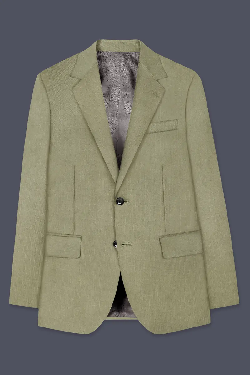 Citron-Lemon Grass Green Solid Wool Rich Single Breasted Slight Stretch Blazer 7