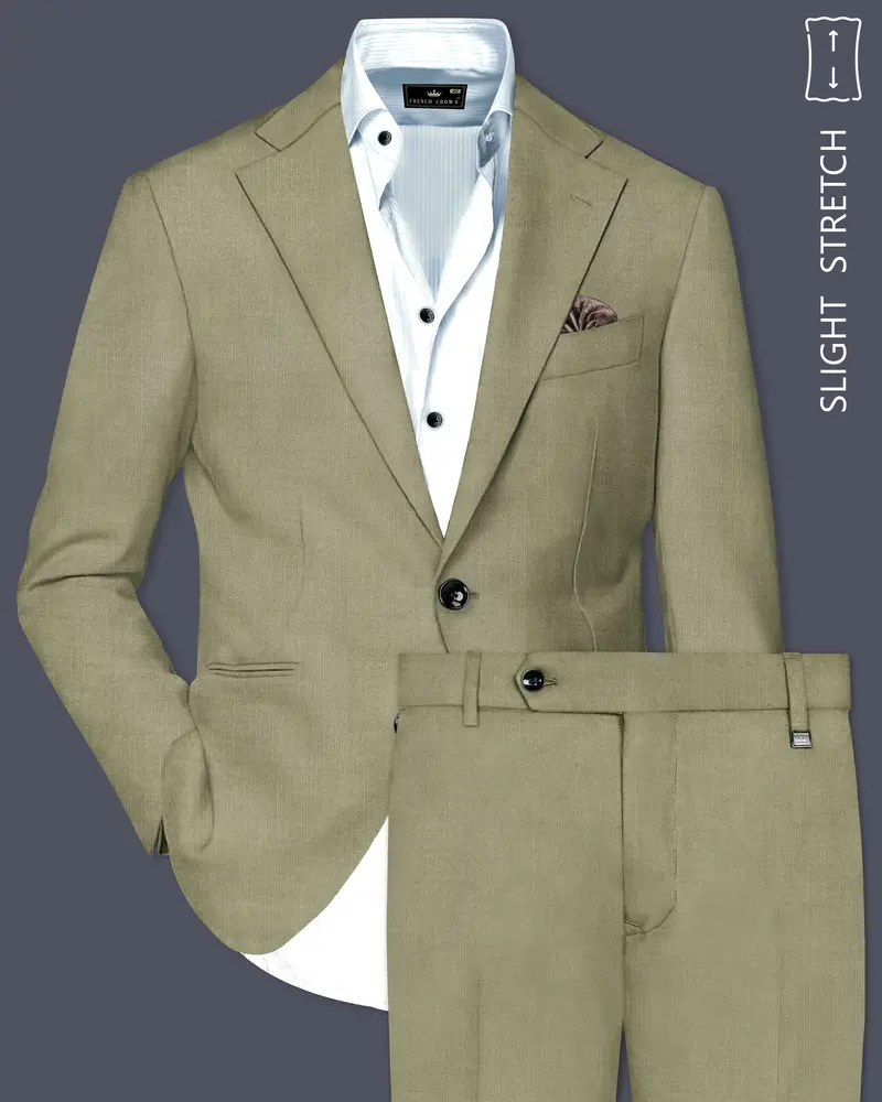 Citron-Lemon Grass Green Solid Wool Rich Single Breasted Slight Stretch Suit 1