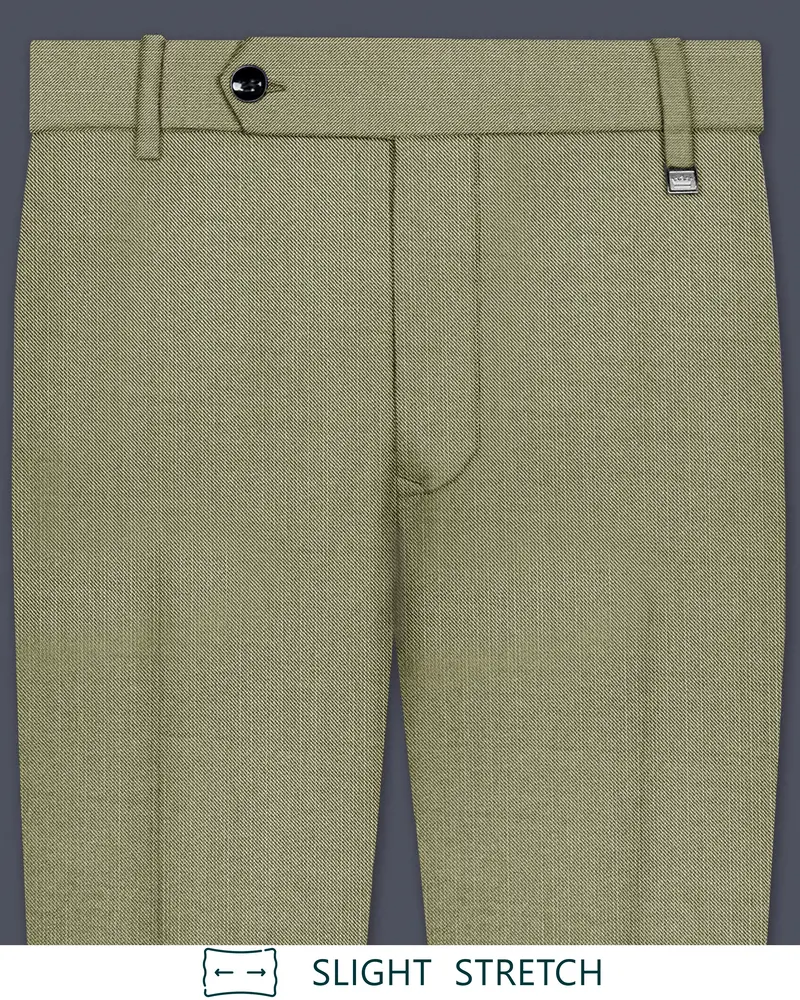 Citron-Lemon Grass Green Solid Wool Rich Slight Stretch Waistband Pant 1