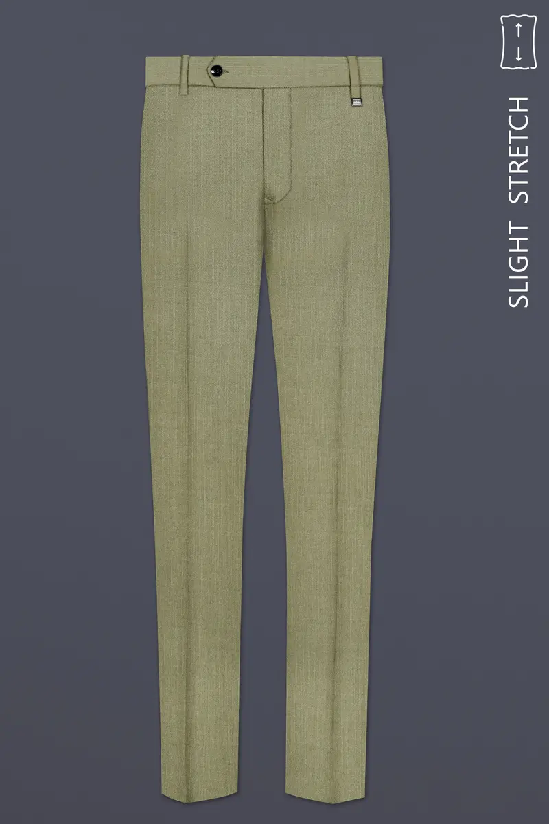 Citron-Lemon Grass Green Solid Wool Rich Slight Stretch Waistband Pant 2