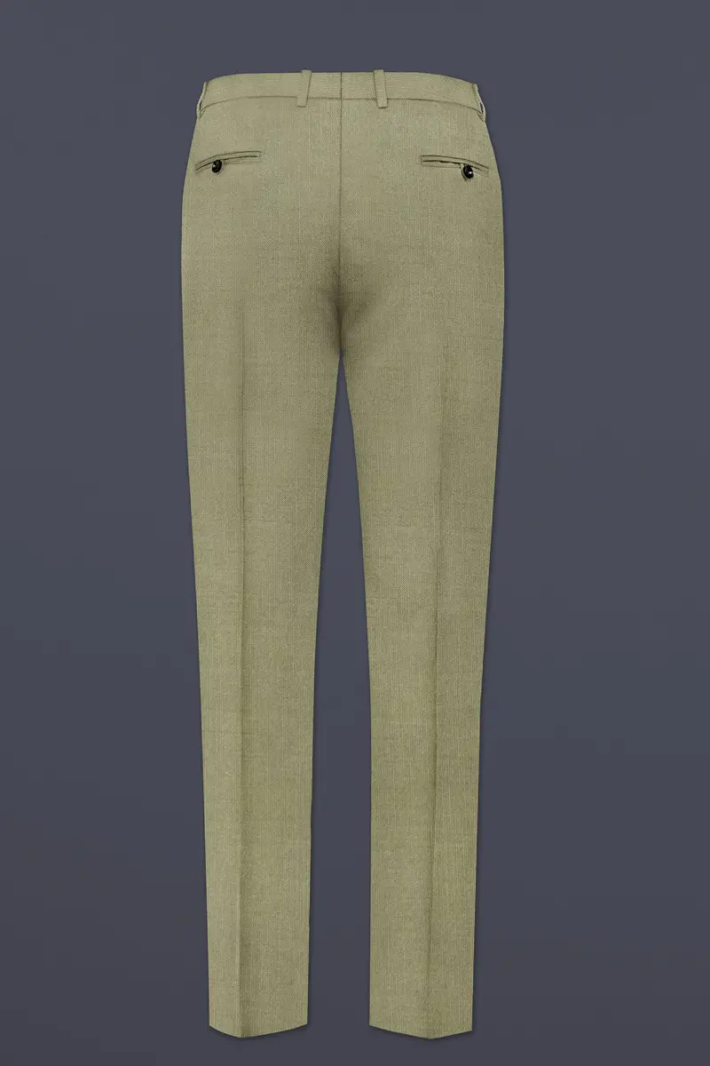 Citron-Lemon Grass Green Solid Wool Rich Slight Stretch Waistband Pant 5