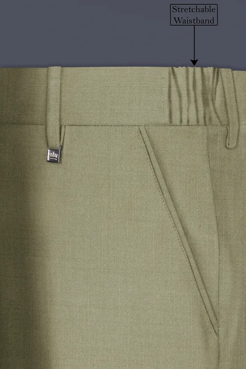 Citron-Lemon Grass Green Solid Wool Rich Slight Stretch Waistband Pant 6