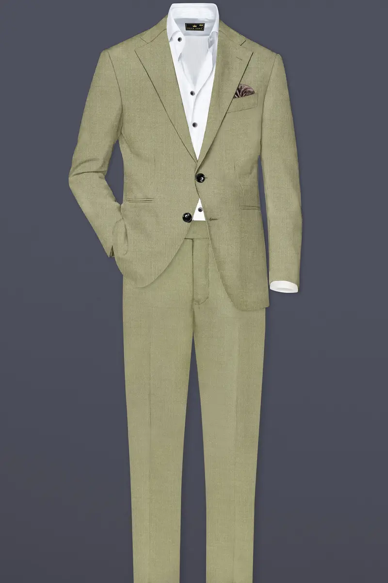 Citron-Lemon Grass Green Solid Wool Rich Slight Stretch Waistband Pant 7