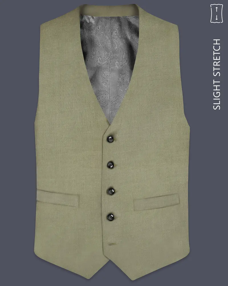 Citron-Lemon Grass Green Solid Wool Rich Slight Stretch Waistcoat 1