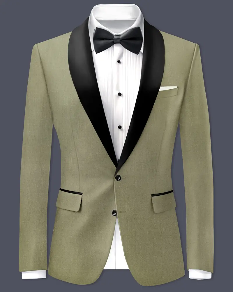 Citron-Lemon Grass Green Wool Rich Tuxedo Slight Stretch Blazer 1