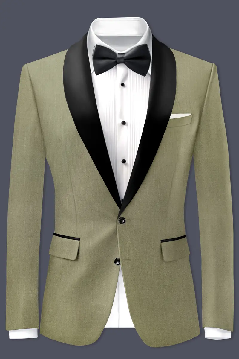 Citron-Lemon Grass Green Wool Rich Tuxedo Slight Stretch Blazer 2