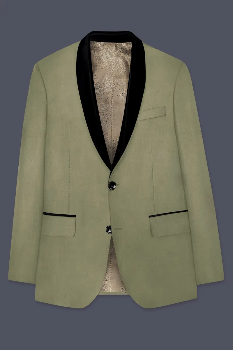 Citron-Lemon Grass Green Wool Rich Tuxedo Slight Stretch Blazer 7