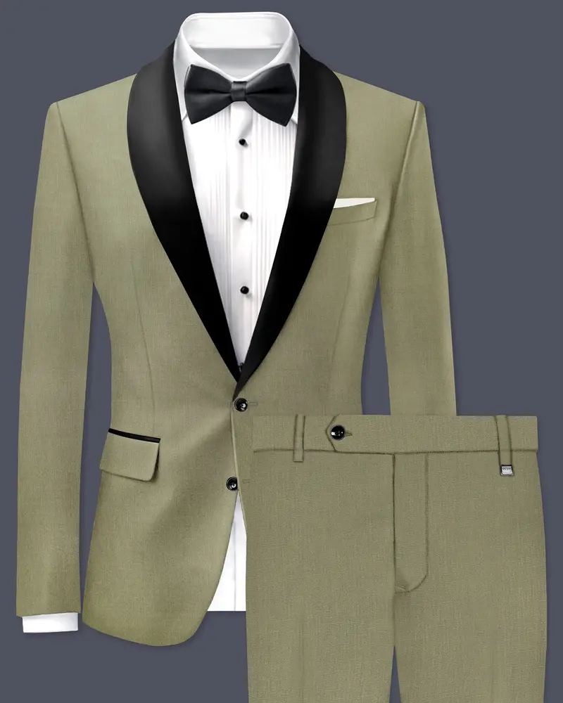 Citron-Lemon Grass Green Wool Rich Tuxedo Slight Stretch Suit 1