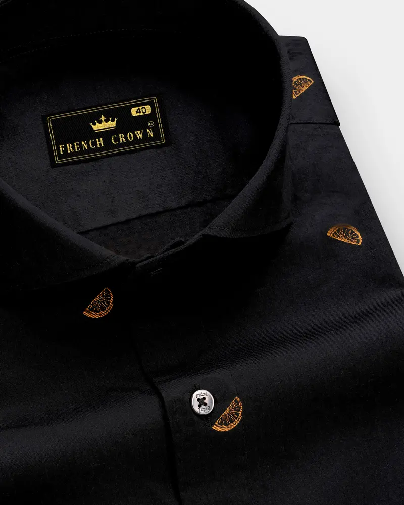 Citrus-Jade Black Orange Printed Jacquard Textured Premium Cotton Dress Shirt 13