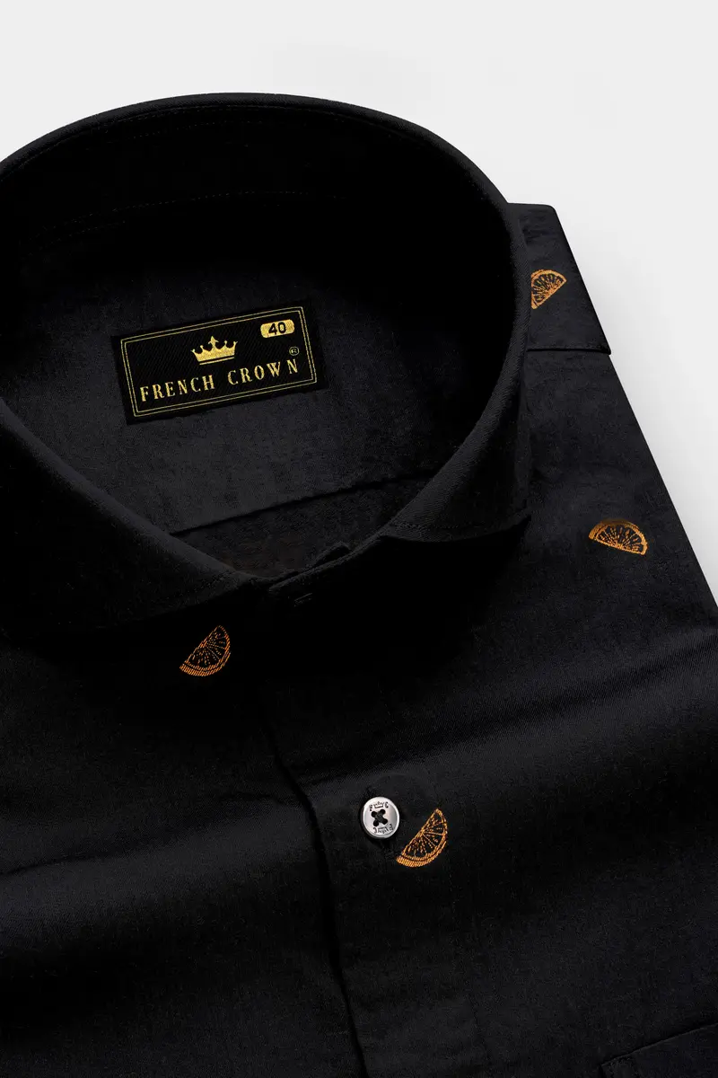 Citrus-Jade Black Orange Printed Jacquard Textured Premium Cotton Dress Shirt 8
