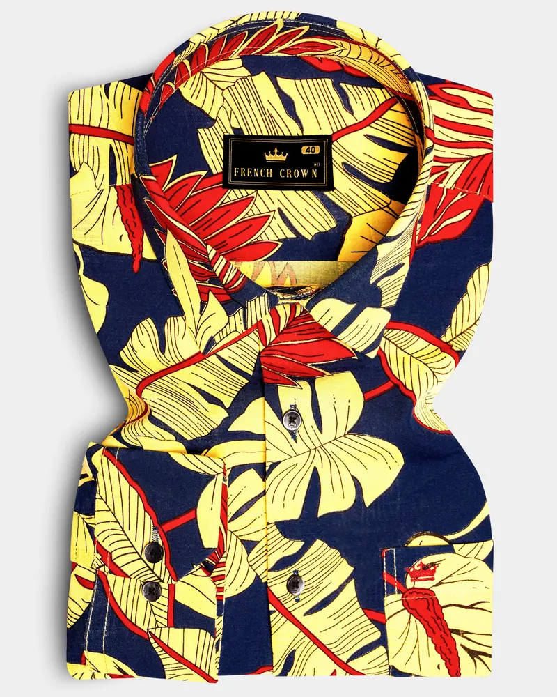 Citrus Splash-Primrose Yellow And Martinique Blue Funky Printed Lightweight Premium Cotton Multicolor Casual Shirt 1