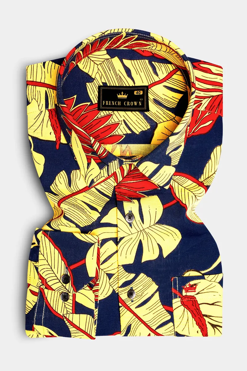 Citrus Splash-Primrose Yellow And Martinique Blue Funky Printed Lightweight Premium Cotton Multicolor Casual Shirt 2