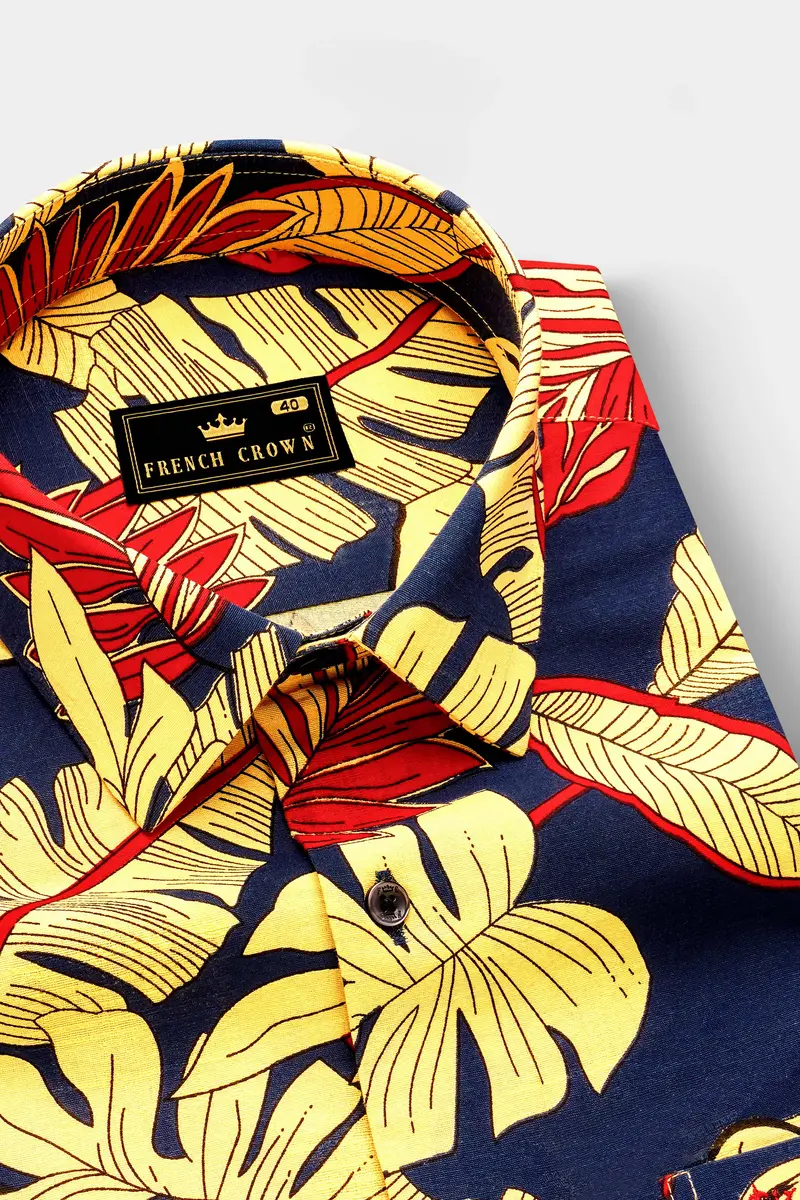 Citrus Splash-Primrose Yellow And Martinique Blue Funky Printed Lightweight Premium Cotton Multicolor Casual Shirt 4