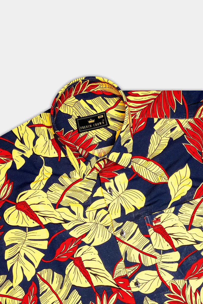 Citrus Splash-Primrose Yellow And Martinique Blue Funky Printed Lightweight Premium Cotton Multicolor Casual Shirt 5