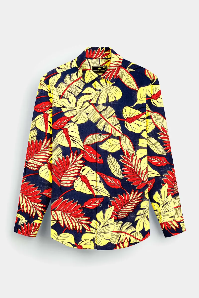 Citrus Splash-Primrose Yellow And Martinique Blue Funky Printed Lightweight Premium Cotton Multicolor Casual Shirt 6