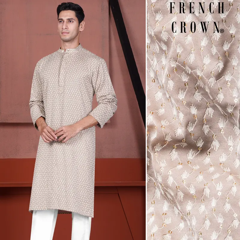 Clam Shell Brown Embroidered Viscose Designer Kurta 1