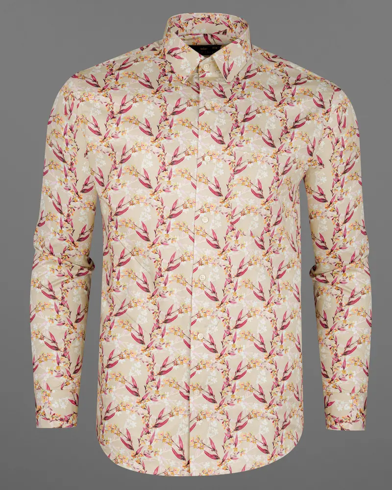 Clam Shell Brown Leaves Printed Super Soft Premium Cotton Shirt 1