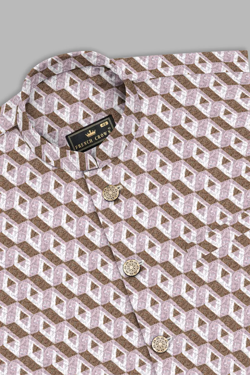 Clam Shell Pink And Roman Coffee Brown 3D Box Quilt Embroidered Nehru Jacket 10