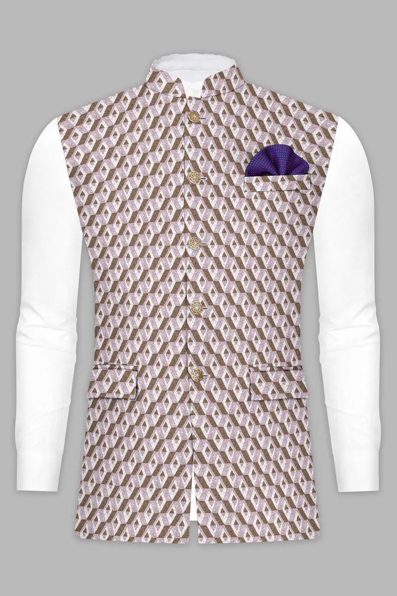 Clam Shell Pink And Roman Coffee Brown 3D Box Quilt Embroidered Nehru Jacket 8