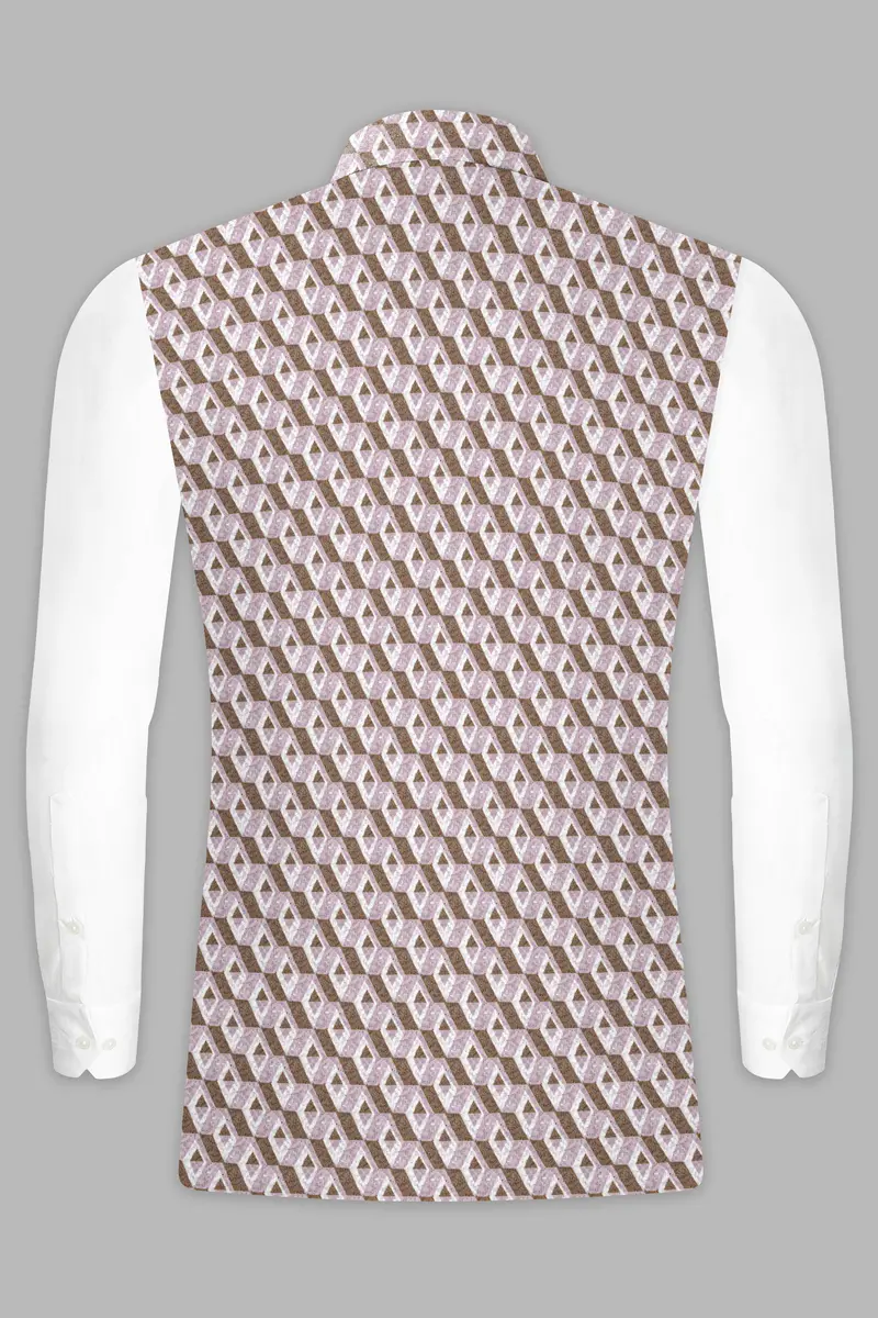 Clam Shell Pink And Roman Coffee Brown 3D Box Quilt Embroidered Nehru Jacket 9