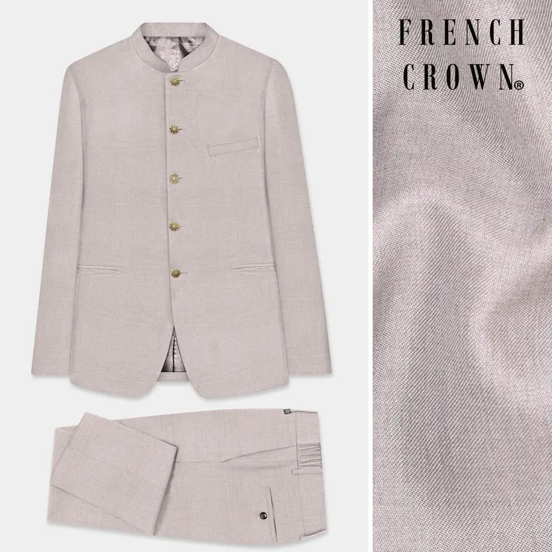 Clamshell Cream Wool Rich Bandhgala Suit 1