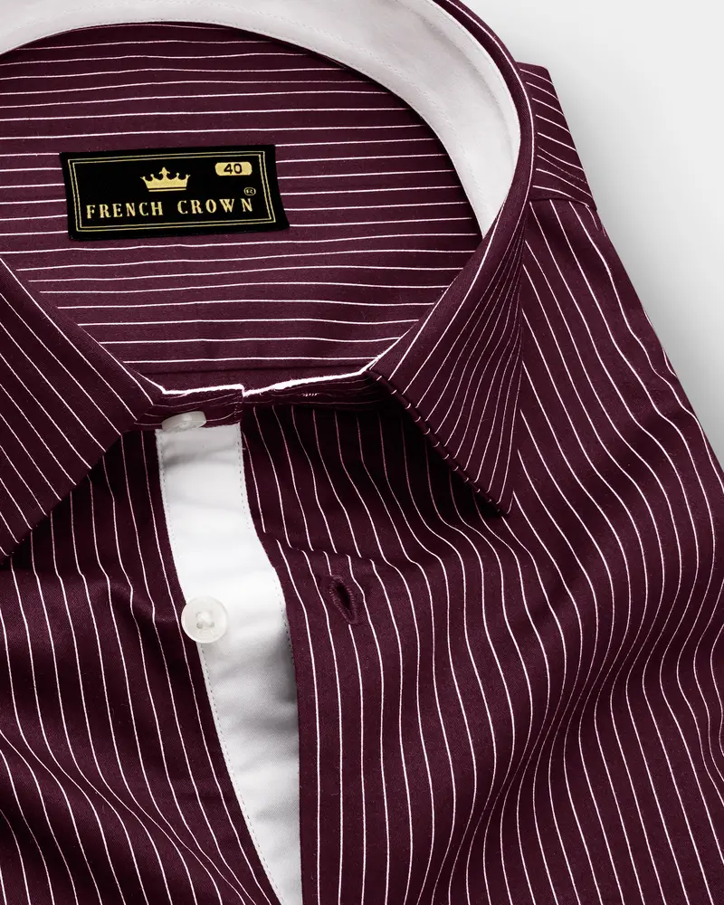 Claret-Aubergine Maroon And Bright White Pin Striped Subtle Sheen Soft Premium Cotton Dress Shirt 1