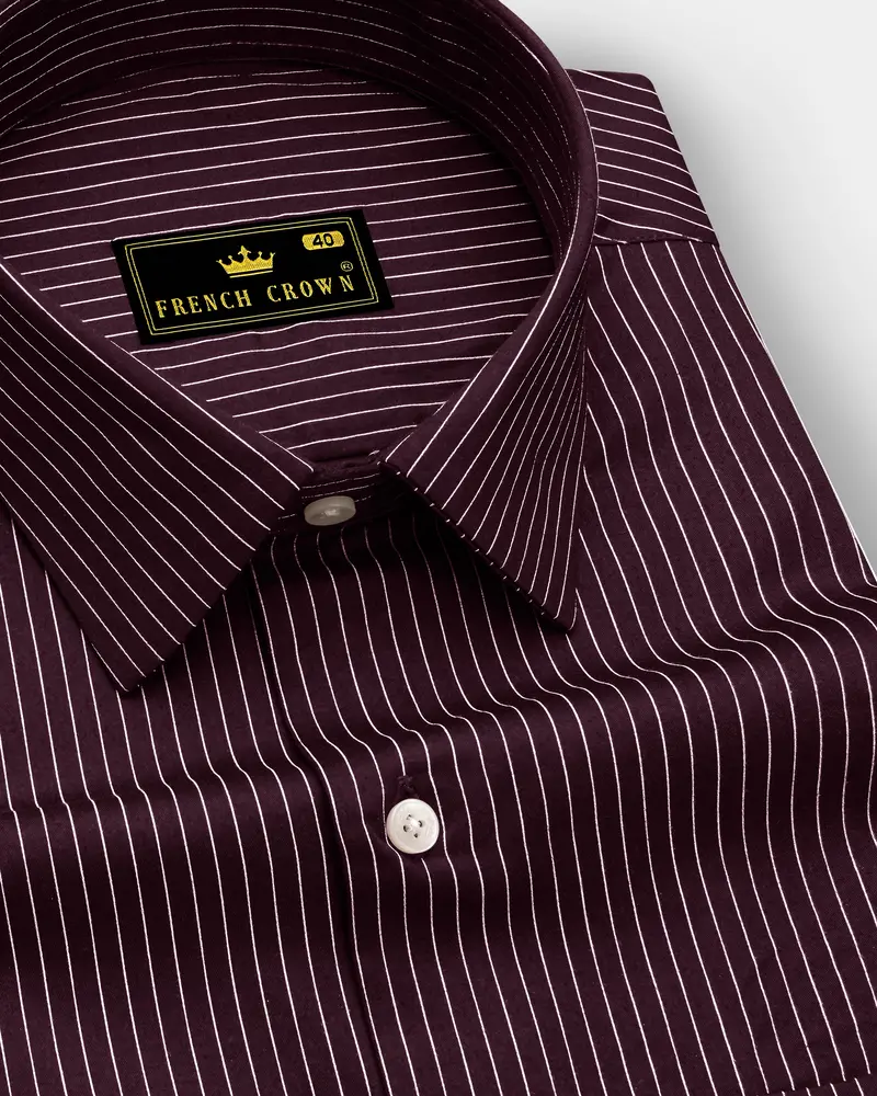 Claret-Aubergine Maroon And Bright White Pin Striped Subtle Sheen Super Soft Premium Cotton Dress Shirt 1