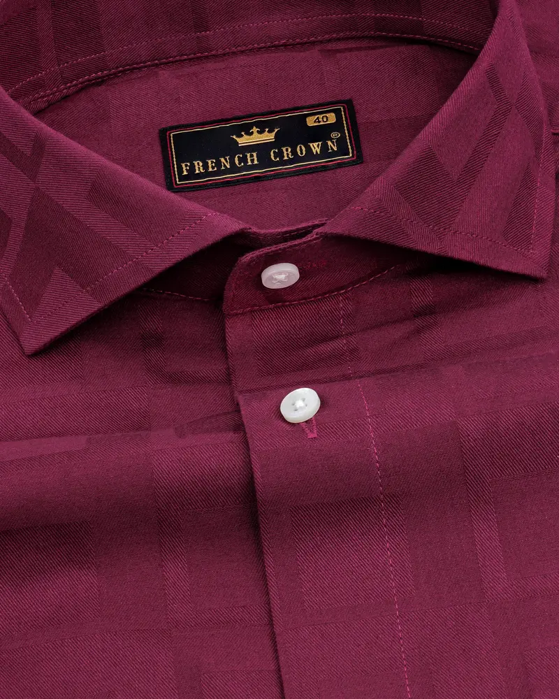 Claret Maroon Plaid Dobby Textured Premium Giza Cotton Shirt 1