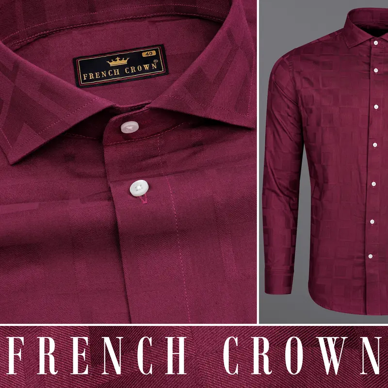Claret Maroon Plaid Dobby Textured Premium Giza Cotton Shirt 10