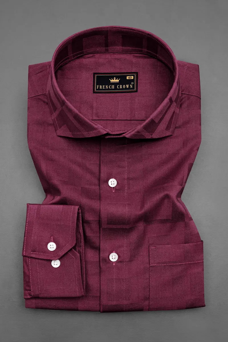 Claret Maroon Plaid Dobby Textured Premium Giza Cotton Shirt 3