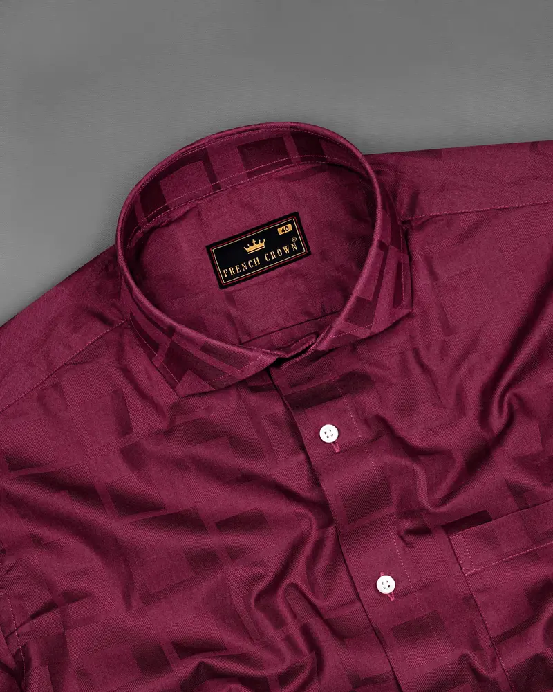 Claret Maroon Plaid Dobby Textured Premium Giza Cotton Shirt 4