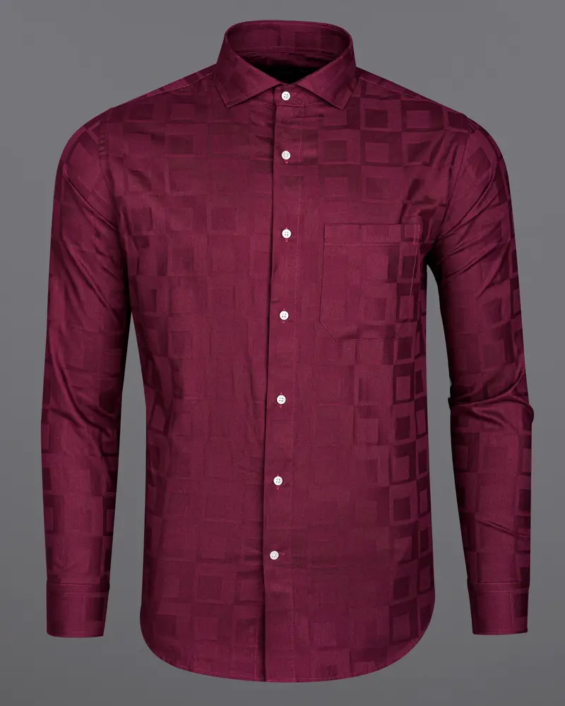 Claret Maroon Plaid Dobby Textured Premium Giza Cotton Shirt 5