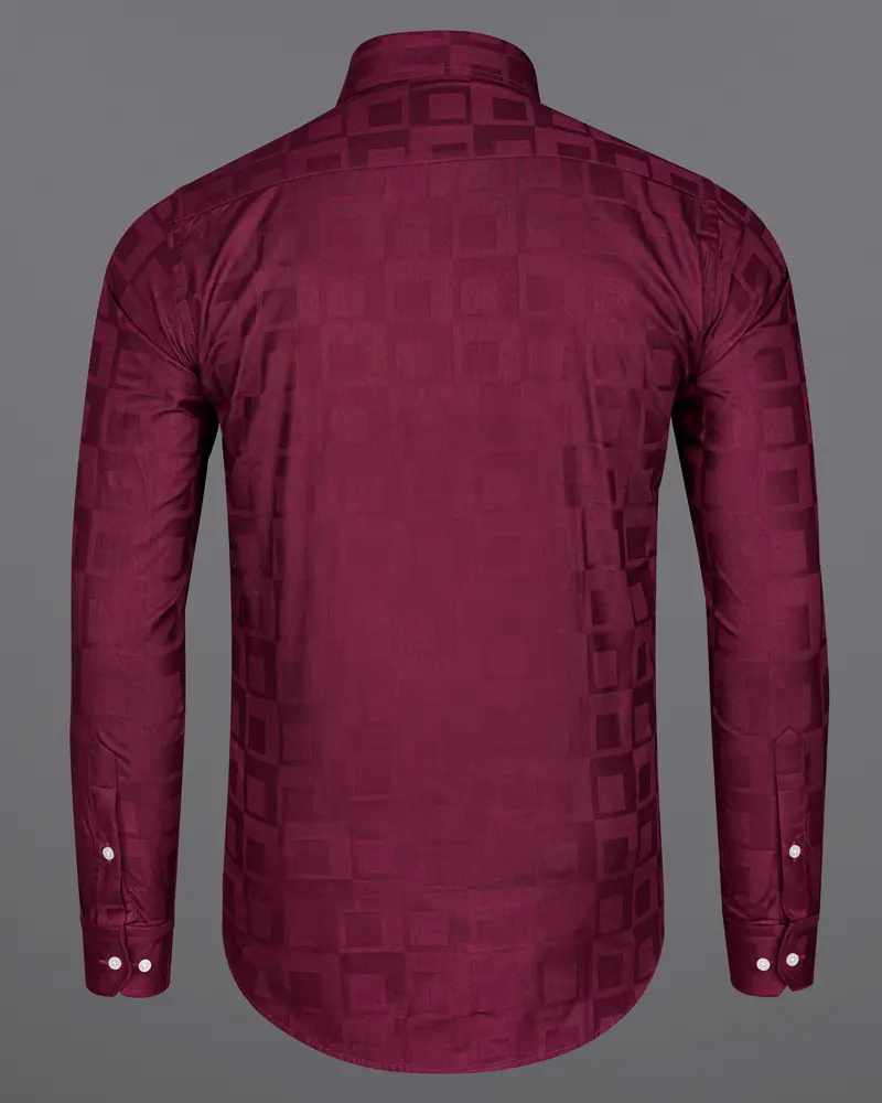 Claret Maroon Plaid Dobby Textured Premium Giza Cotton Shirt 6